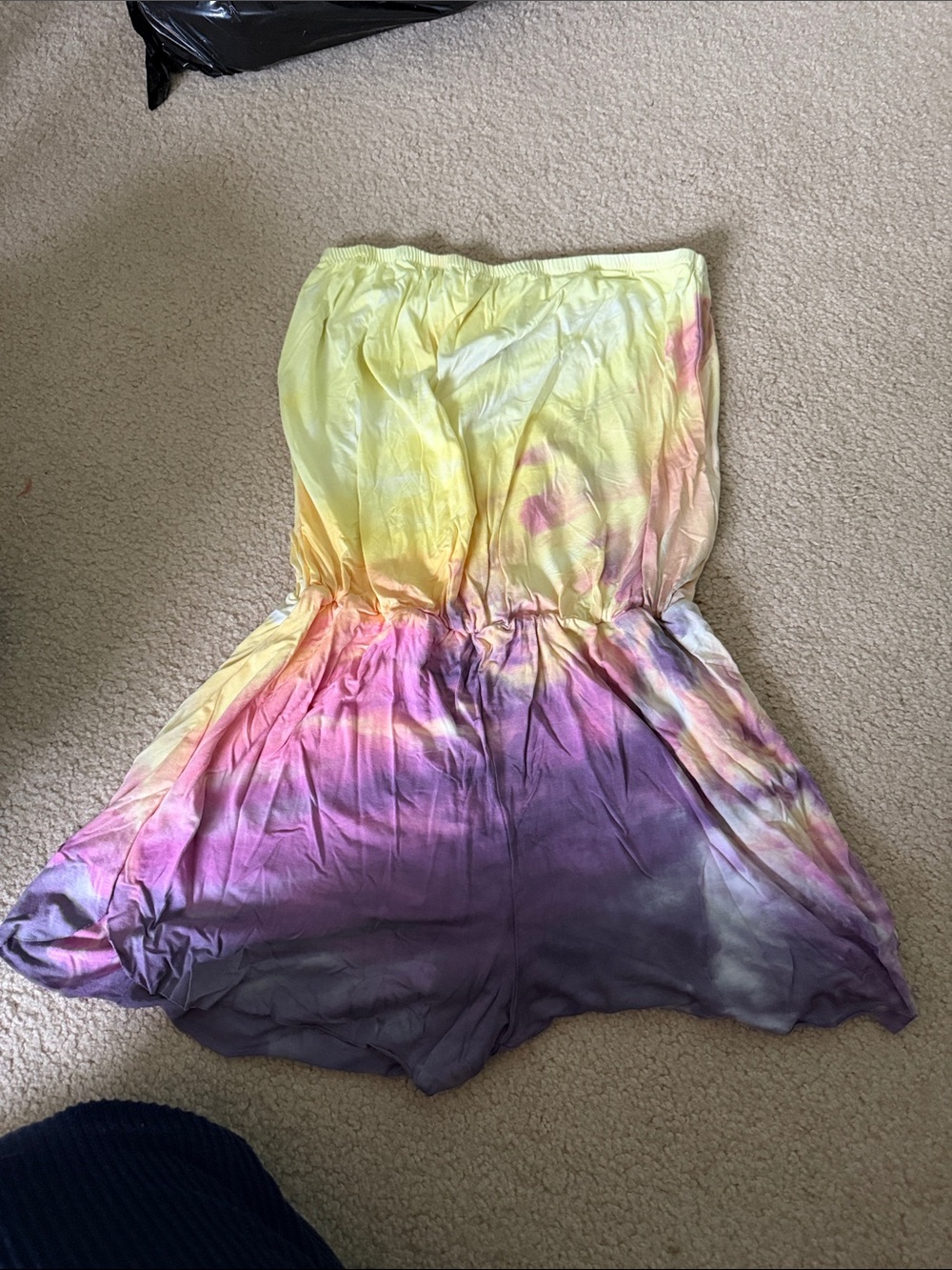 Strapless Tie-Dye Swim Coverup Romper in Yellow Pink Purple